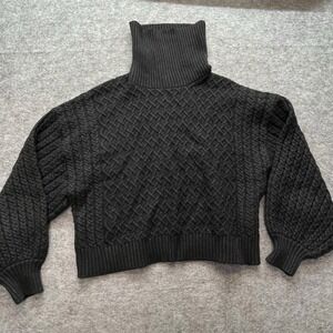 T Tahari Sweater Womens S Cable Knit Viscose Blend Black Solid Turtleneck